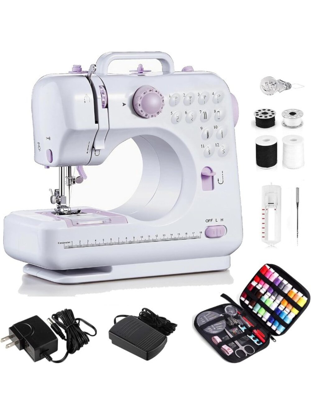 Beginner Sewing Machine with 12 Stitches, Dual Speed, Foot Pedal & Kit